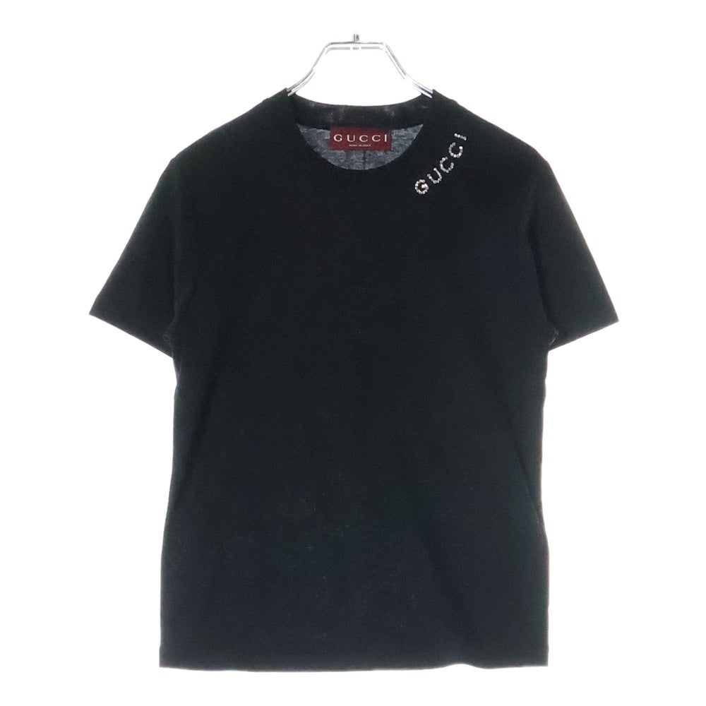 GUCCI(グッチ) 24AW クリスタル付き ロゴ コットンジャージー Tシャツ 半袖カットソー ブラック 787299 XJGME レディース