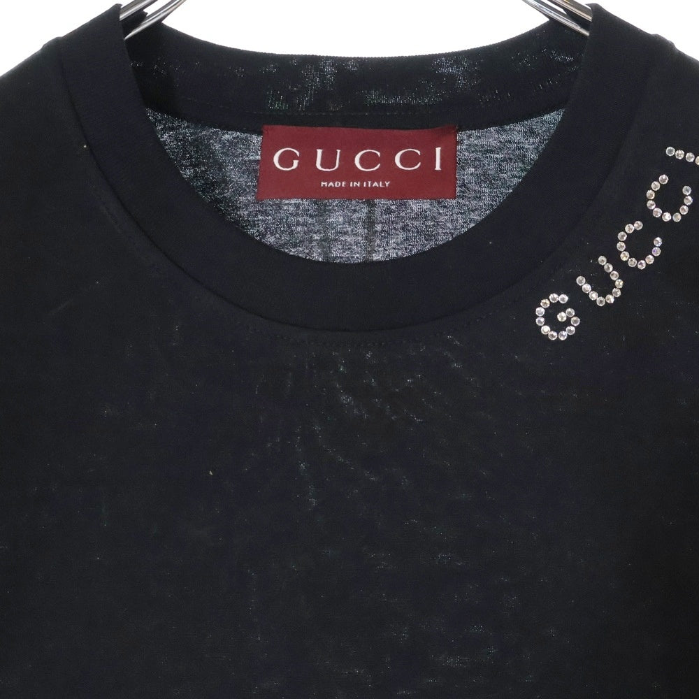 GUCCI(グッチ) 24AW クリスタル付き ロゴ コットンジャージー Tシャツ 半袖カットソー ブラック 787299 XJGME レディース