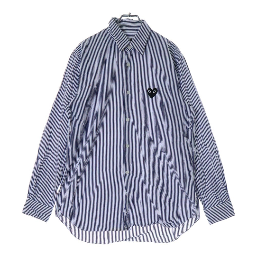 PLAY COMME des GARCONS(プレイコムデギャルソン) STRIPED SHIRT ハートロゴ ストライプシャツ AZ-B018 ブルー