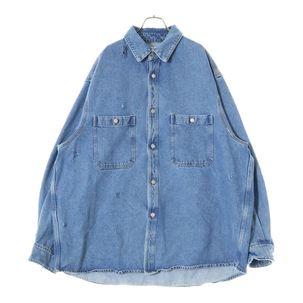 HED MAYNER(ヘドメイナー) 22AW DESTROYED DENIM SHIRT ダメージ加工 デニムジャケット HM00D13