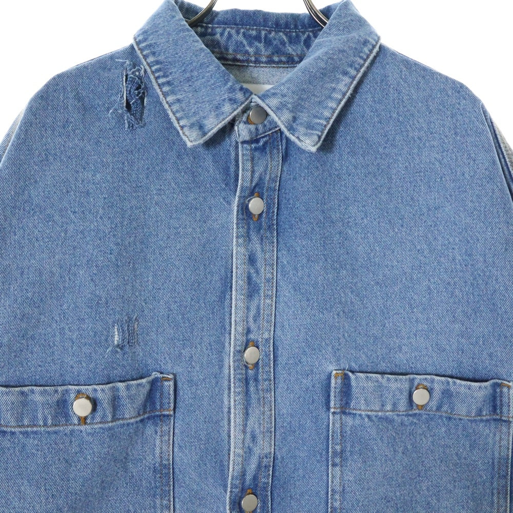 HED MAYNER(ヘドメイナー) 22AW DESTROYED DENIM SHIRT ダメージ加工 デニムジャケット HM00D13