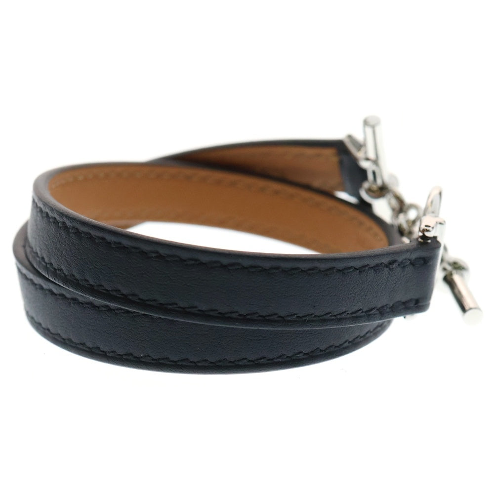 HERMES(エルメス) クロワジエール ドゥブルトゥール レザーブレスレット ブラック/シルバー K刻印