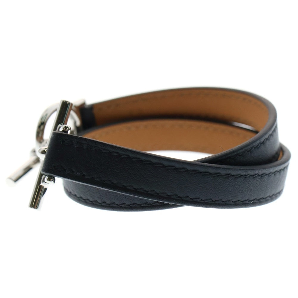 HERMES(エルメス) クロワジエール ドゥブルトゥール レザーブレスレット ブラック/シルバー K刻印