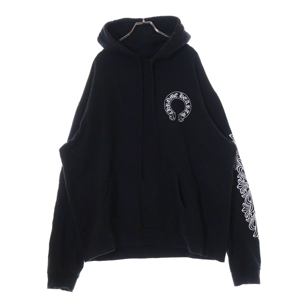 CHROME HEARTS(クロムハーツ) SWTSHRT PLVR プルオーバーパーカー 袖フローラルホースシュープリント スウェットプルオーバーパーカー ブラック/シルバー