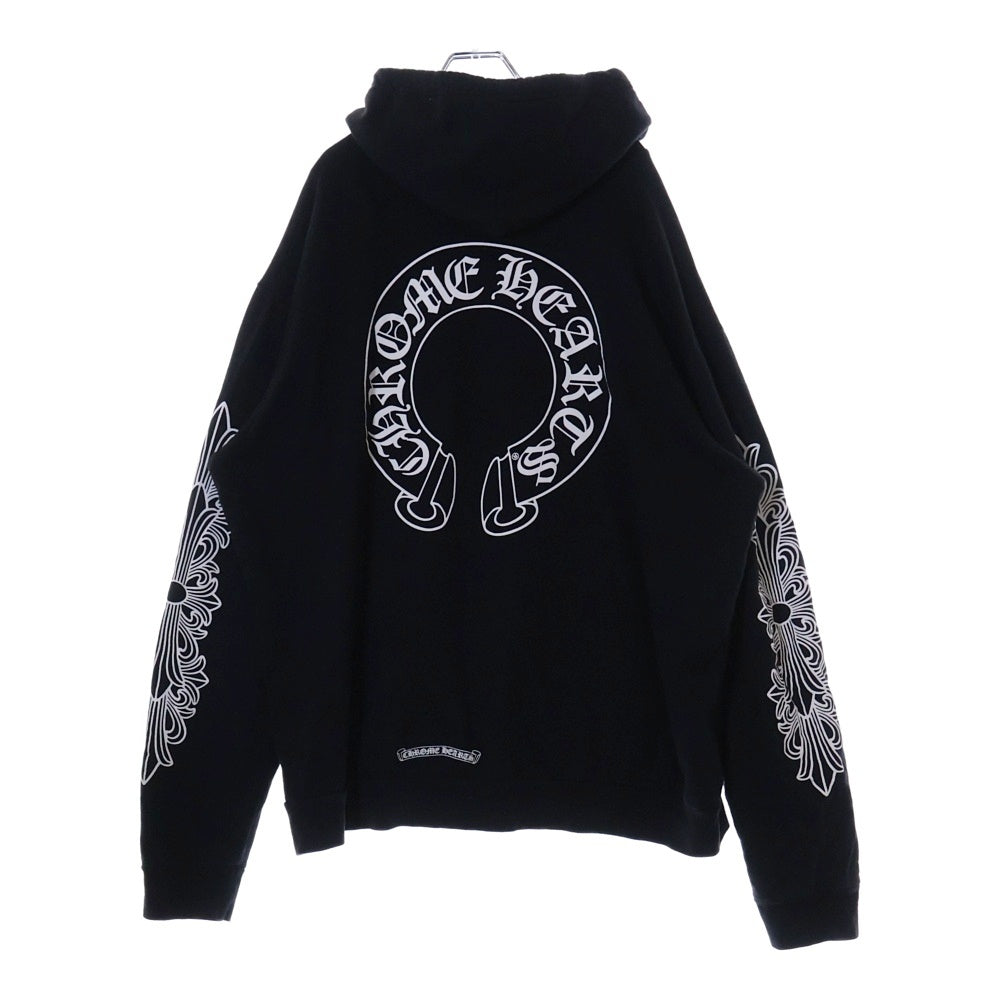 CHROME HEARTS(クロムハーツ) SWTSHRT PLVR プルオーバーパーカー 袖フローラルホースシュープリント スウェットプルオーバーパーカー ブラック/シルバー