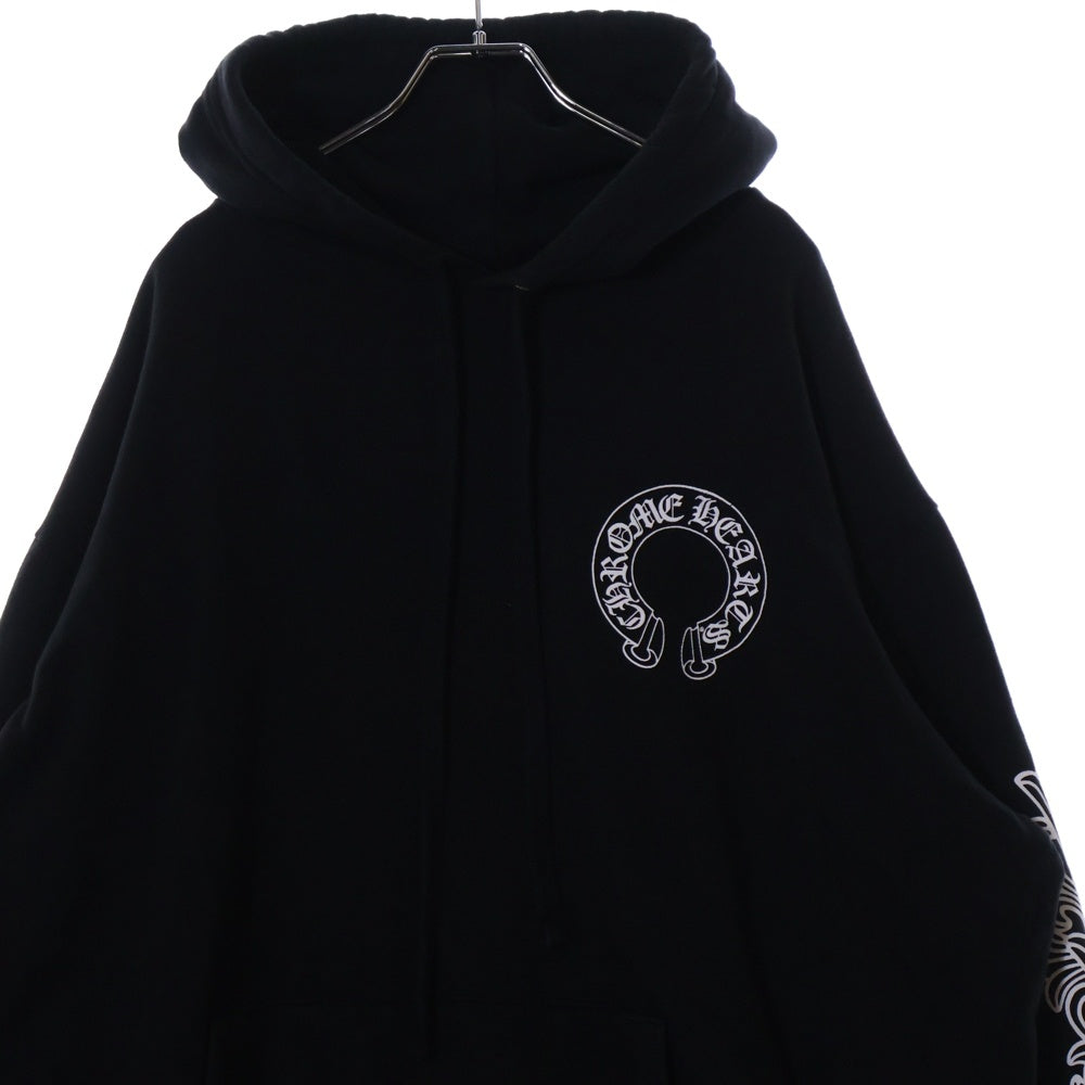 CHROME HEARTS(クロムハーツ) SWTSHRT PLVR プルオーバーパーカー 袖フローラルホースシュープリント スウェットプルオーバーパーカー ブラック/シルバー
