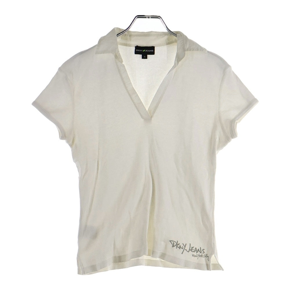 DKNY(ダナキャラン) Vネック サーマル半袖シャツ ホワイト 500009 レディース