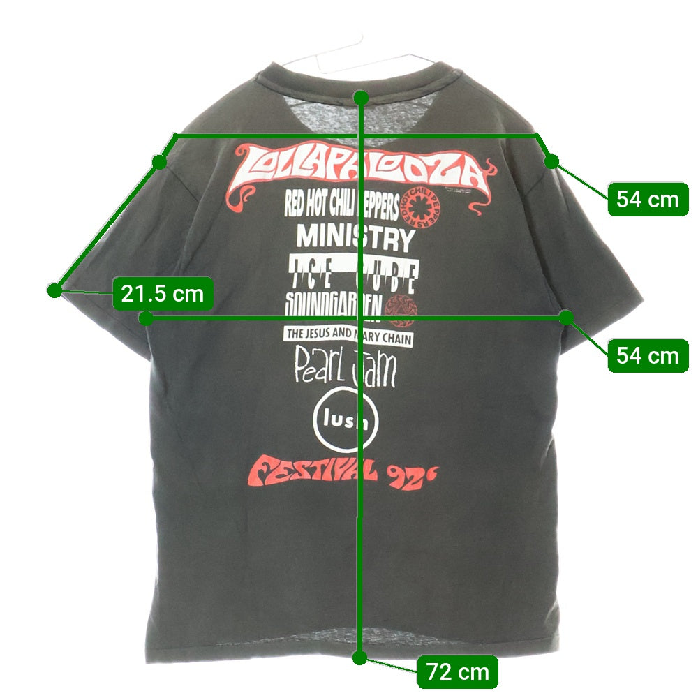 VINTAGE(ヴィンテージ) 90s LOLLAPALOOZA 1992 FESTIVAL USA製 ロラパルーザ 両面プリント Tシャツ 半袖カットソー ブラック