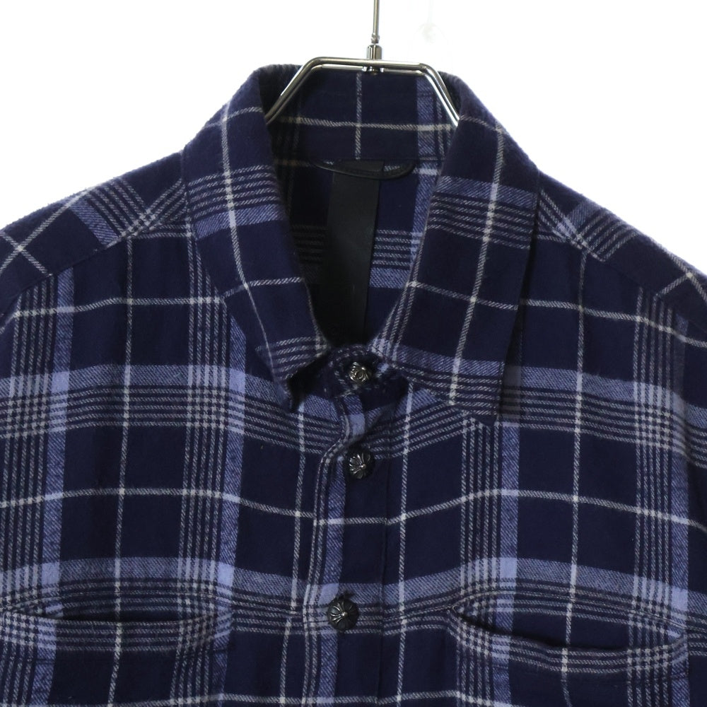 CHROME HEARTS(クロムハーツ) LOOSEENDS LS CHECK ルーズエンド 長袖チェックシャツ クロスボタンシャツ ネイビー JVPタグ
