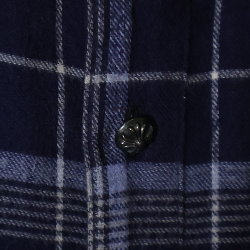 CHROME HEARTS(クロムハーツ) LOOSEENDS LS CHECK ルーズエンド 長袖チェックシャツ クロスボタンシャツ ネイビー JVPタグ