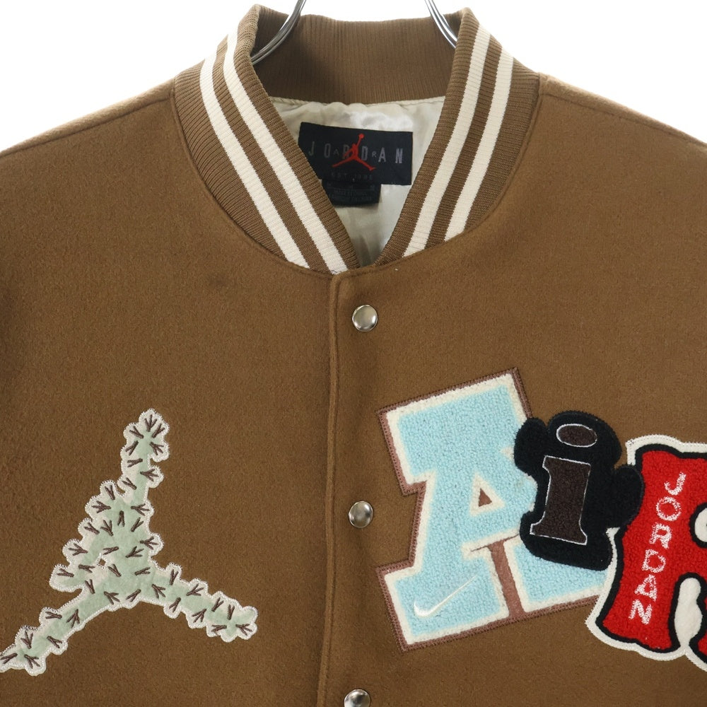 TRAVIS SCOTT(トラヴィススコット) 22AW×Jordan Varsity Jacket DO4104-256×ジョーダン スタジアムジャケット ブラウン/ホワイト