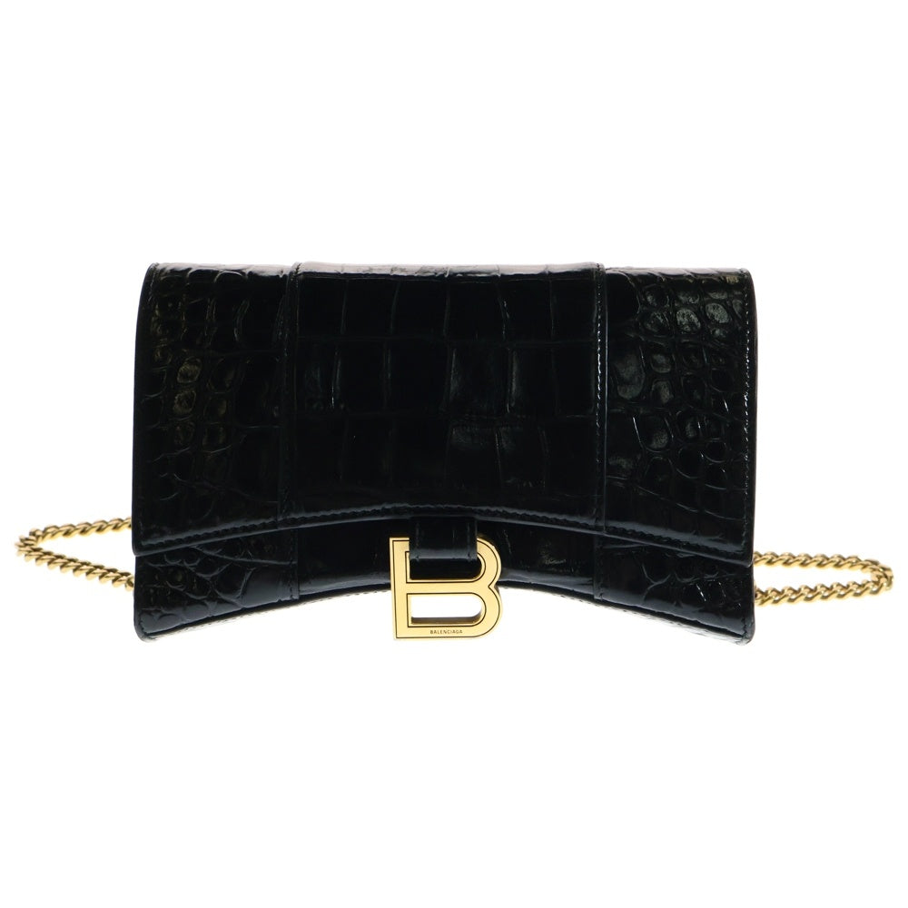 BALENCIAGA(バレンシアガ) 2WAY HOURGLASS クロコ型押し ゴールドチェーン ショルダーバッグウォレット 656050 ブラック