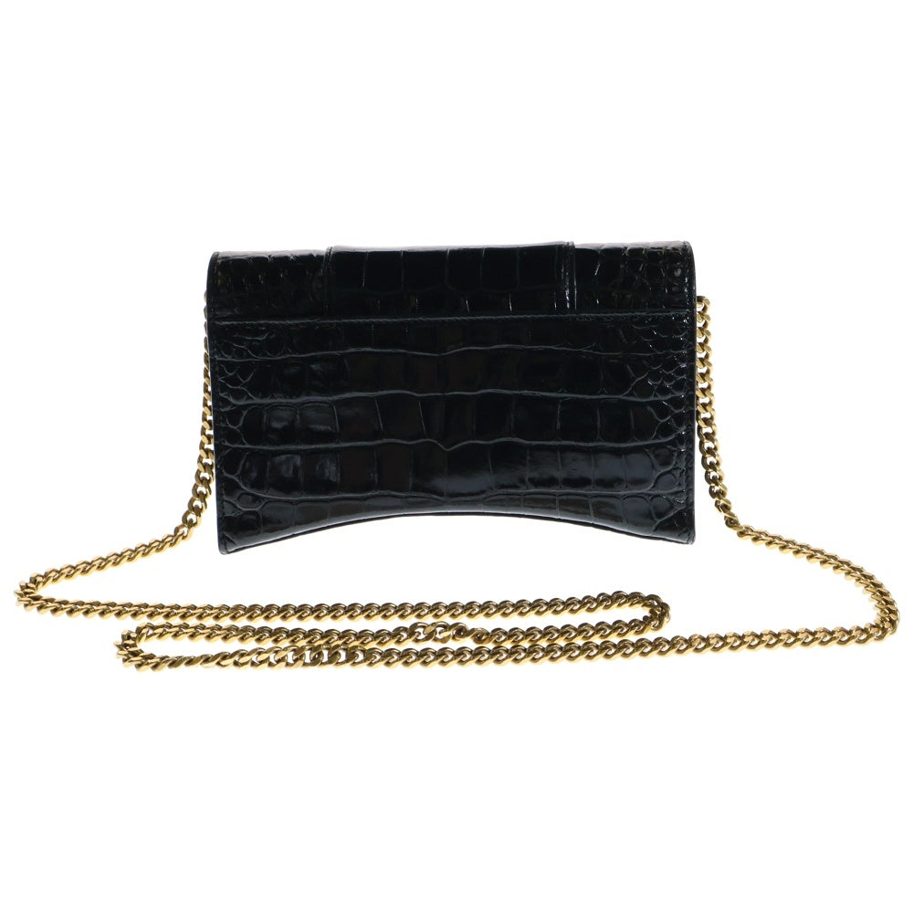 BALENCIAGA(バレンシアガ) 2WAY HOURGLASS クロコ型押し ゴールドチェーン ショルダーバッグウォレット 656050 ブラック
