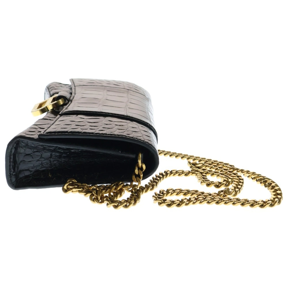 BALENCIAGA(バレンシアガ) 2WAY HOURGLASS クロコ型押し ゴールドチェーン ショルダーバッグウォレット 656050 ブラック