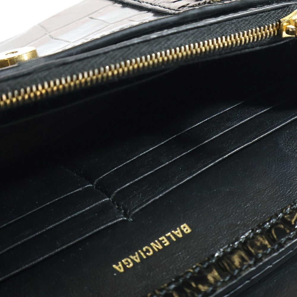 BALENCIAGA(バレンシアガ) 2WAY HOURGLASS クロコ型押し ゴールドチェーン ショルダーバッグウォレット 656050 ブラック