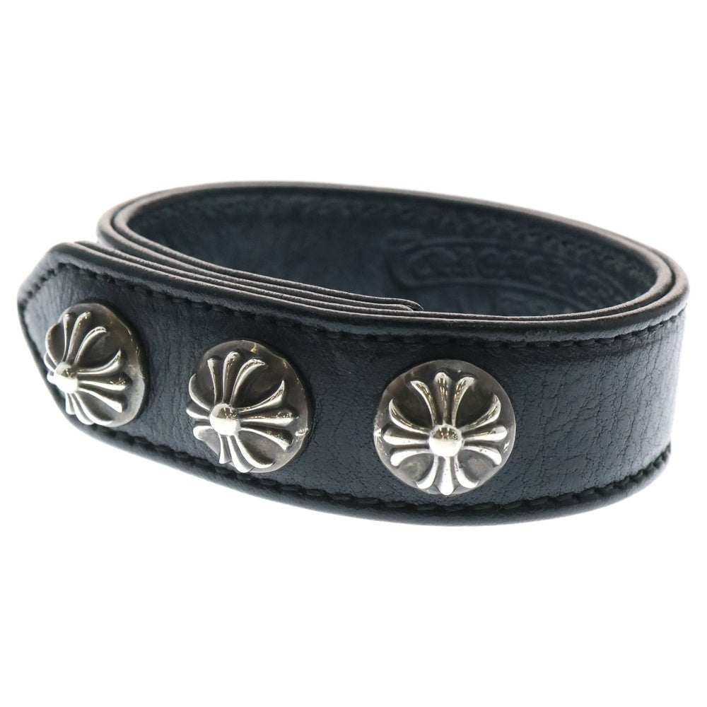 CHROME HEARTS(クロムハーツ) 3BTN 2SNP クロスボール 3ボタン2スナップ レザーブレスレット ブラック/シルバー BCA123