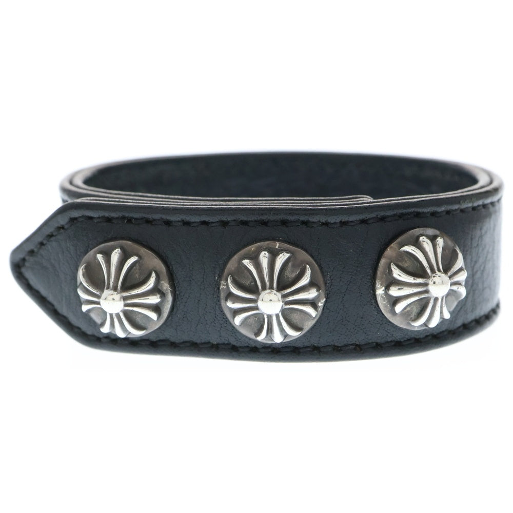 CHROME HEARTS(クロムハーツ) 3BTN 2SNP クロスボール 3ボタン2スナップ レザーブレスレット ブラック/シルバー BCA123