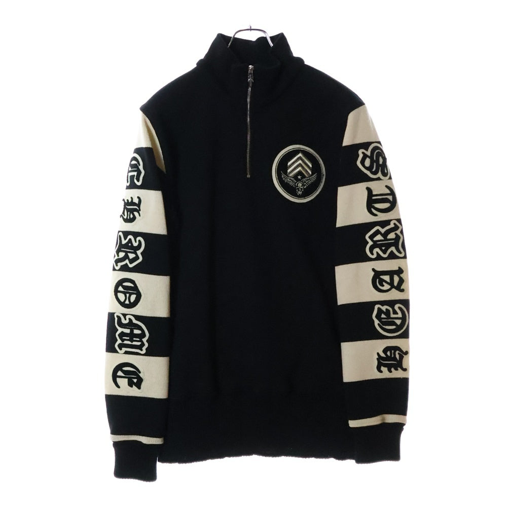 CHROME HEARTS(クロムハーツ) OLD FOTI MAHALIA マハリアワッペン ハーフジップアームボーダー ニットセーター ホワイト/ブラック
