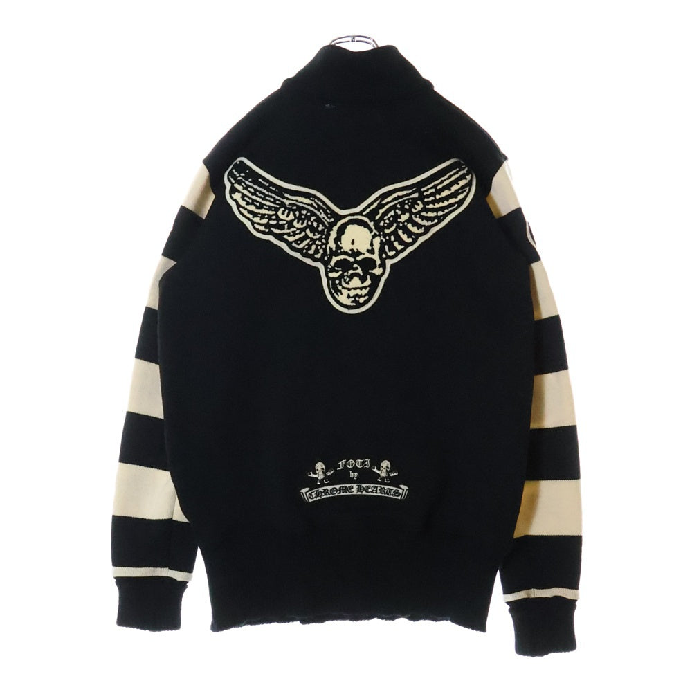CHROME HEARTS(クロムハーツ) OLD FOTI MAHALIA マハリアワッペン ハーフジップアームボーダー ニットセーター ホワイト/ブラック