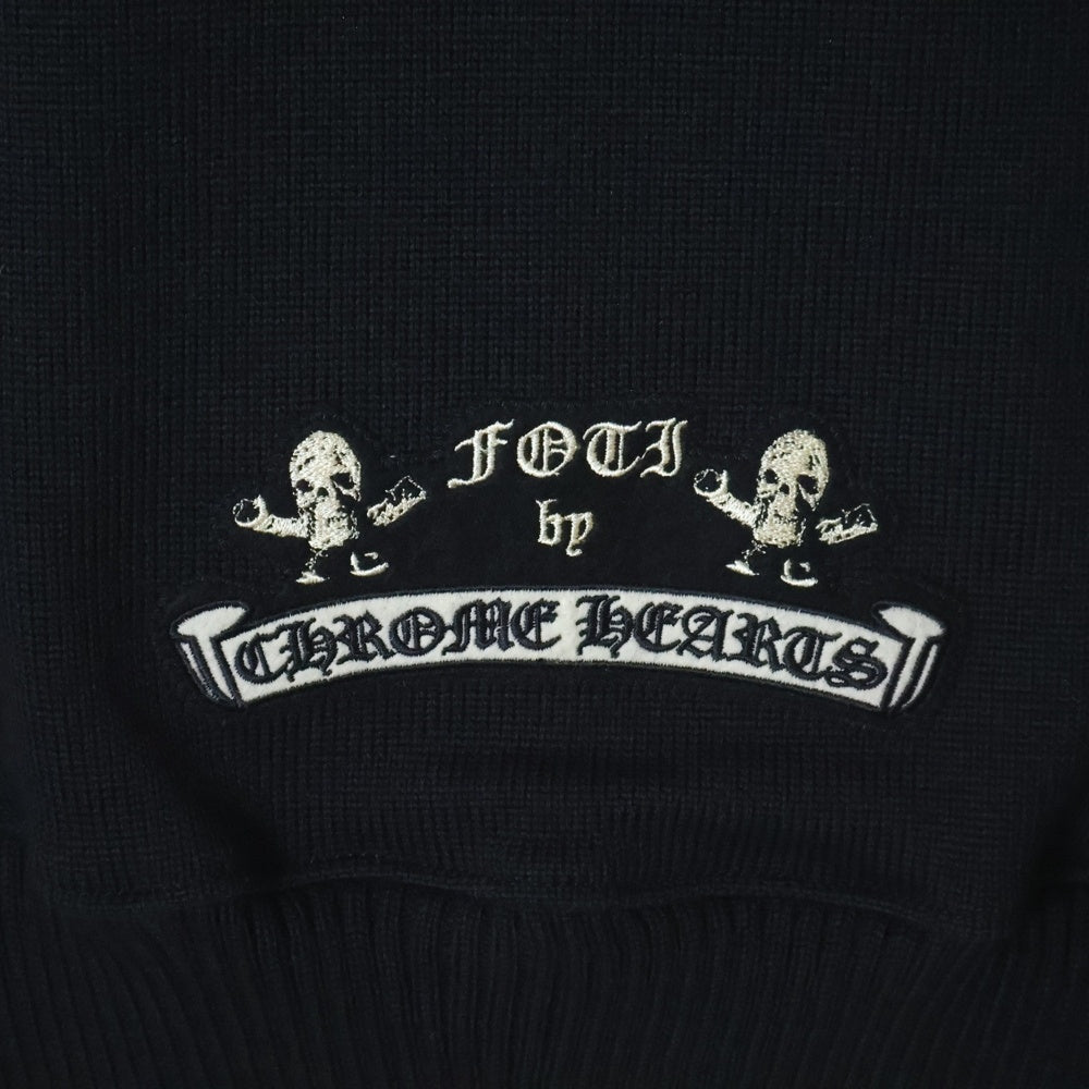CHROME HEARTS(クロムハーツ) OLD FOTI MAHALIA マハリアワッペン ハーフジップアームボーダー ニットセーター ホワイト/ブラック