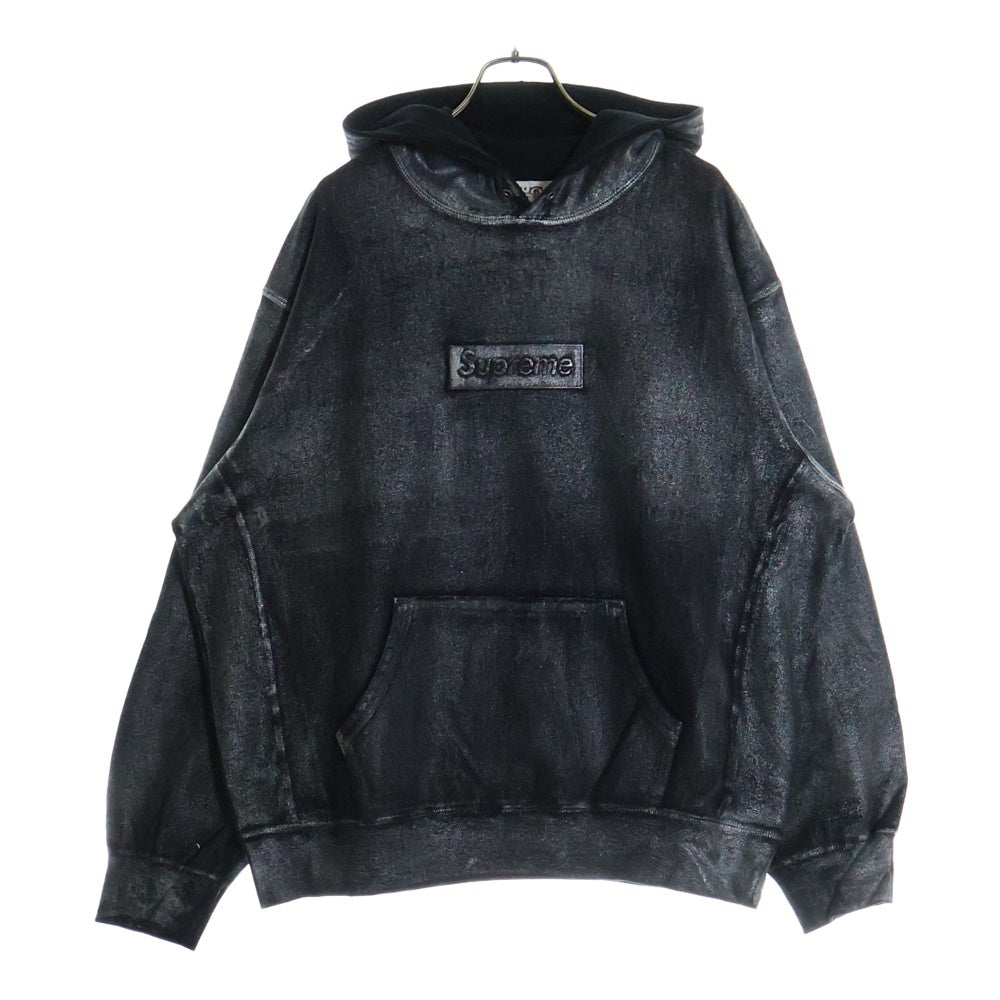 SUPREME(シュプリーム) 24SS ×MM6 Maison Margiela Foil Box Logo Hooded Sweatshirt エムエムシックスメゾンマルジェラ ボックスロゴ スウェット プルオーバーパーカー ブラック