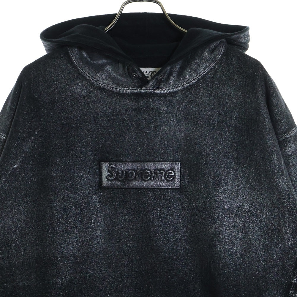 SUPREME(シュプリーム) 24SS ×MM6 Maison Margiela Foil Box Logo Hooded Sweatshirt エムエムシックスメゾンマルジェラ ボックスロゴ スウェット プルオーバーパーカー ブラック