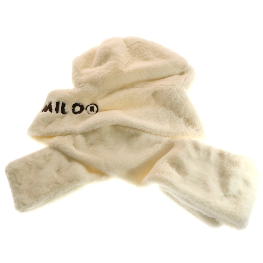A BATHING APE(アベイシングエイプ) BABY MILO ロゴ刺繍 ファー フーディマフラー ホワイト