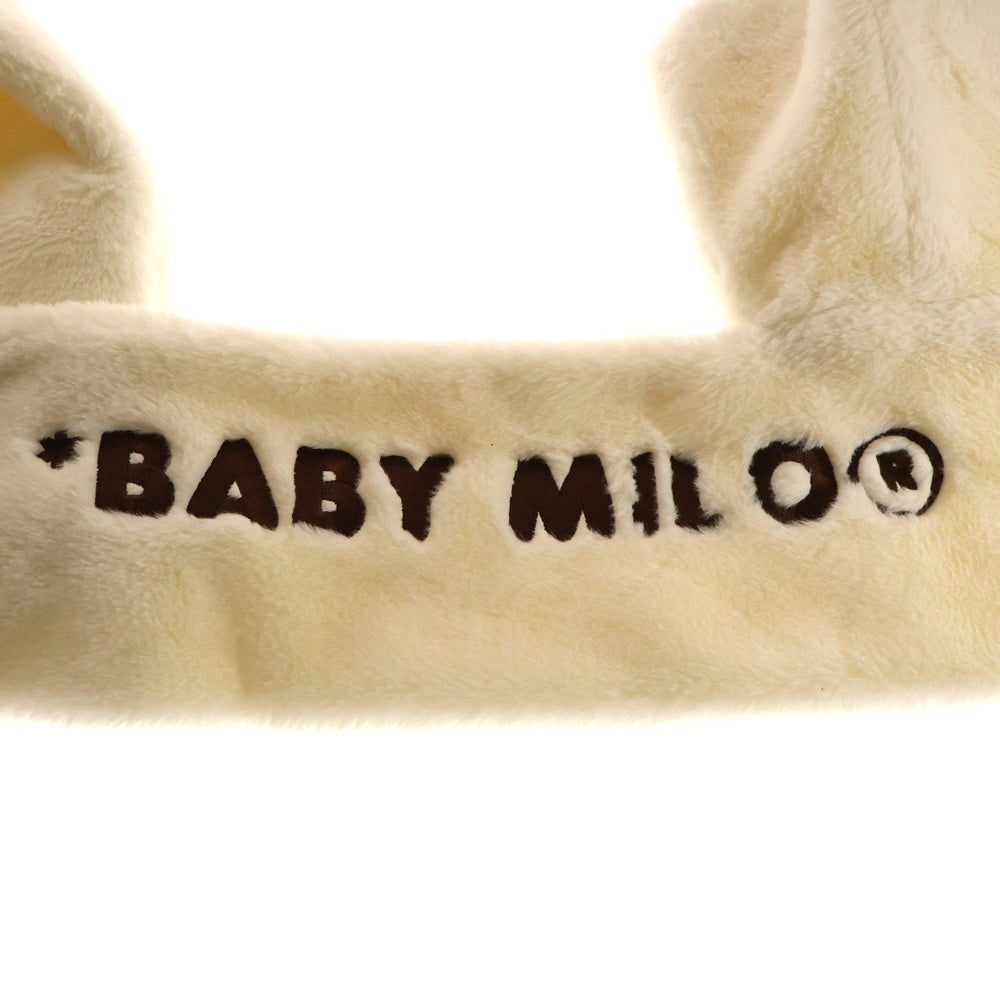 A BATHING APE(アベイシングエイプ) BABY MILO ロゴ刺繍 ファー フーディマフラー ホワイト