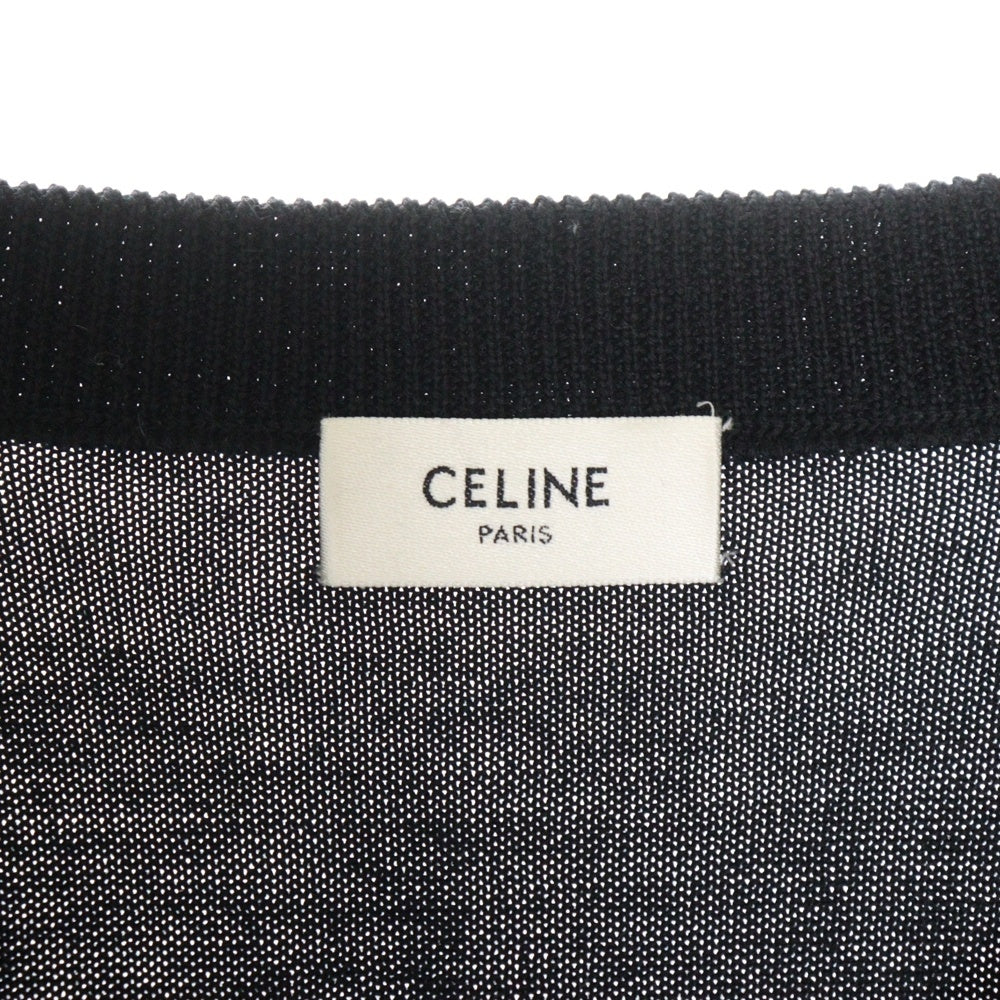 CELINE(セリーヌ) ロゴ刺繍 Vネック ニットカーディガン ブラック 2AG26322U.38NO