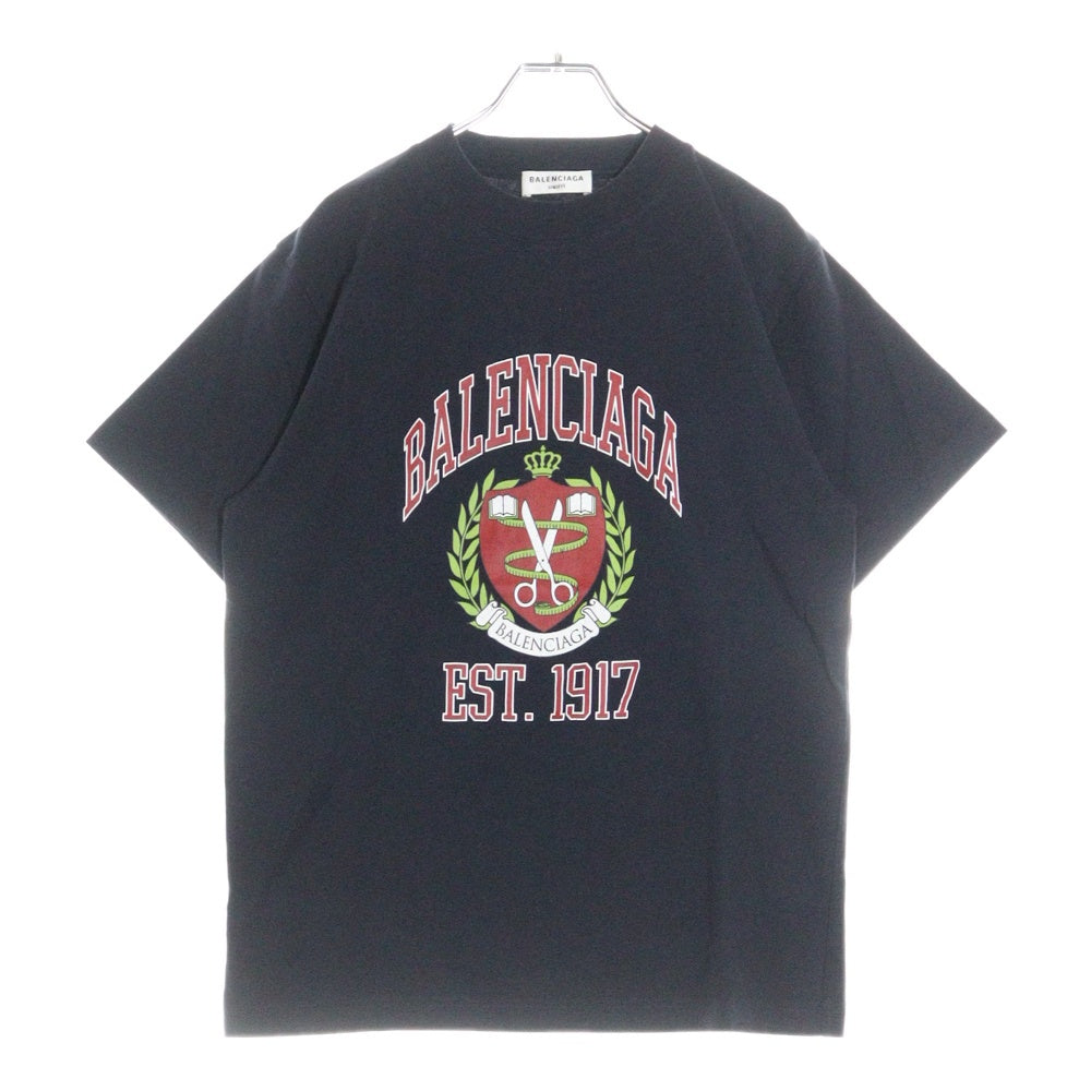 BALENCIAGA(バレンシアガ) カレッジロゴ フロントプリント 半袖クルーネックTシャツカットソー ネイビー 670943