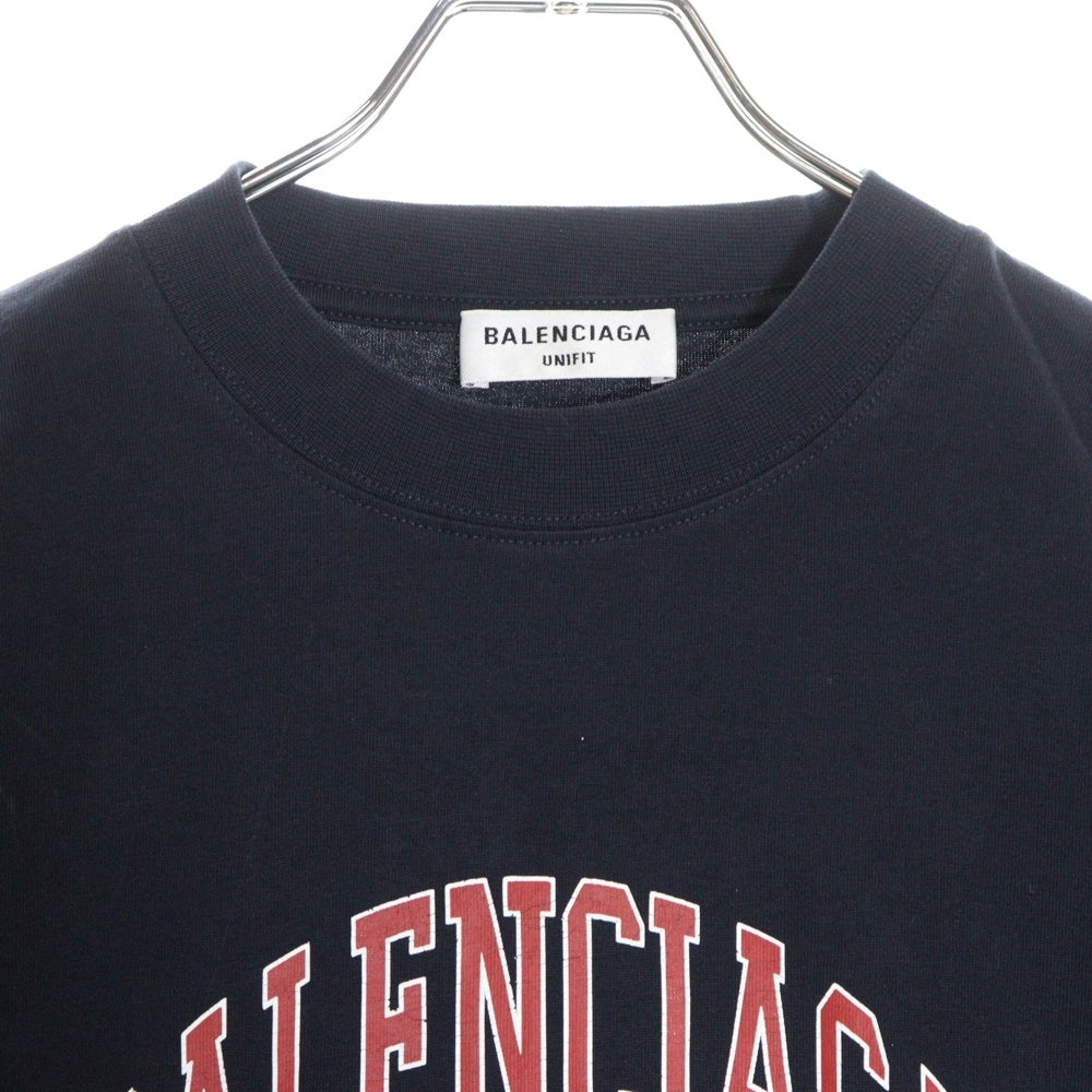 BALENCIAGA(バレンシアガ) カレッジロゴ フロントプリント 半袖クルーネックTシャツカットソー ネイビー 670943