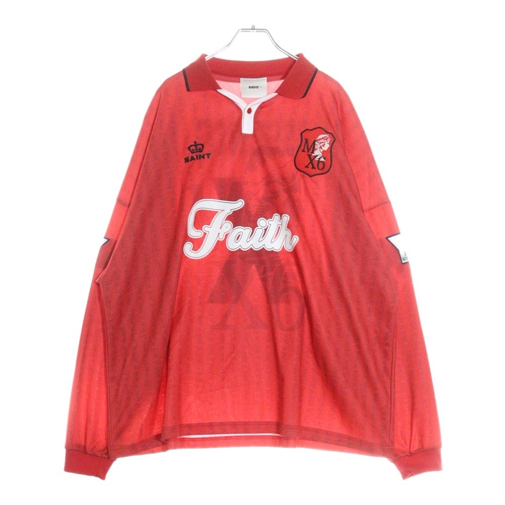 SAINT MICHAEL(セントマイケル) 24AW SOCCER L/S SHIRT FAITH ロゴ刺繍 サッカーシャツ 長袖ポロシャツ レッド SM-YS1-0000-022