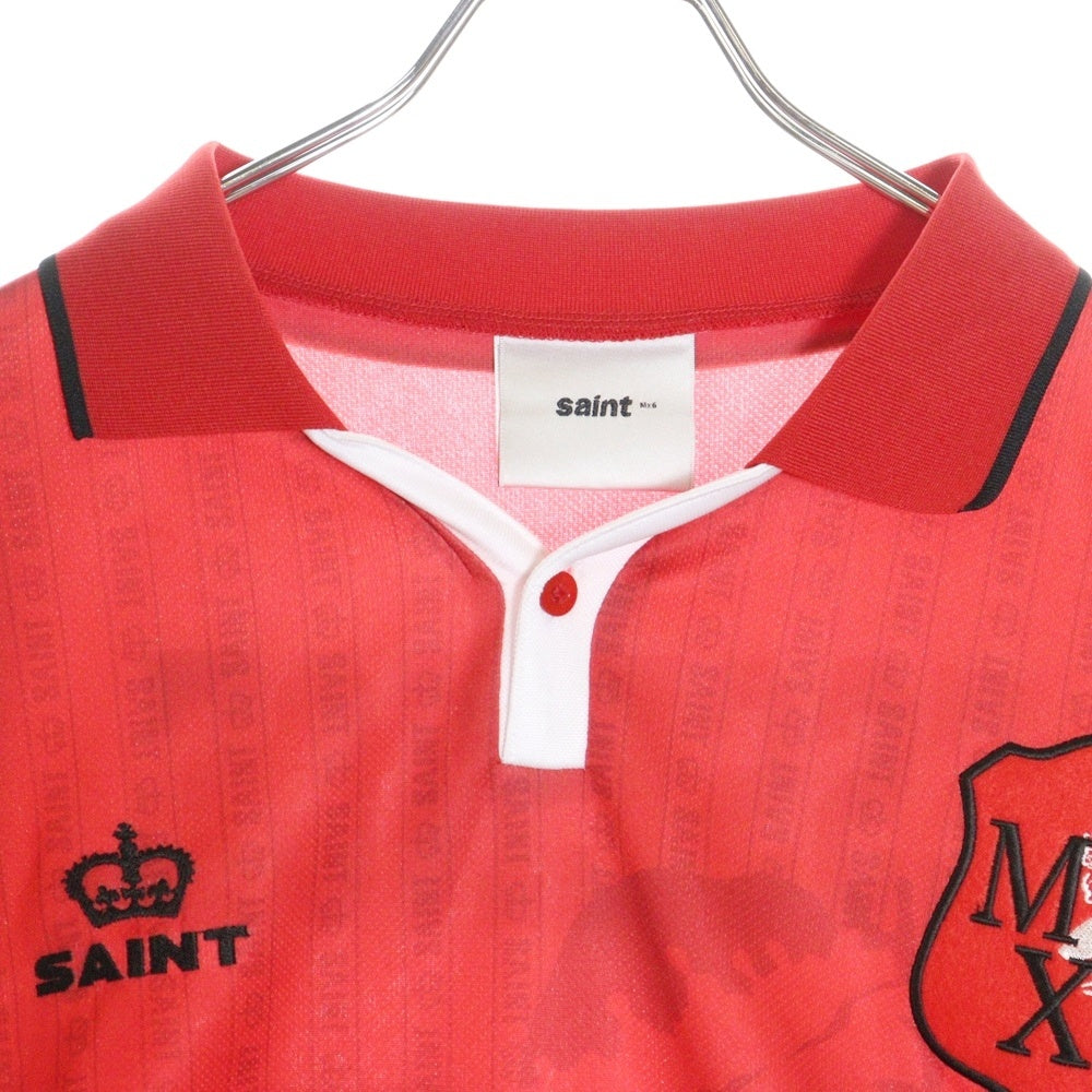 SAINT MICHAEL(セントマイケル) 24AW SOCCER L/S SHIRT FAITH ロゴ刺繍 サッカーシャツ 長袖ポロシャツ レッド SM-YS1-0000-022