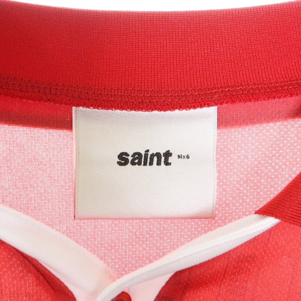 SAINT MICHAEL(セントマイケル) 24AW SOCCER L/S SHIRT FAITH ロゴ刺繍 サッカーシャツ 長袖ポロシャツ レッド SM-YS1-0000-022