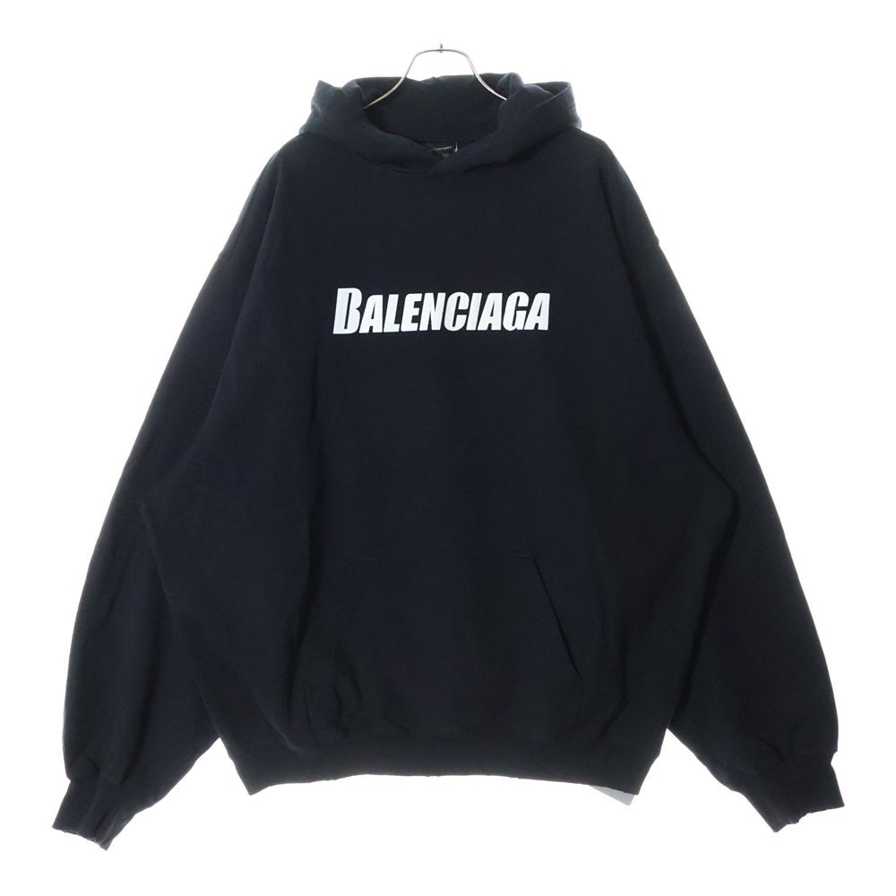 BALENCIAGA(バレンシアガ) 22AW Destroyed Logo-Print Hoodie デストロイダメージ加工 ロゴプリント スウェット プルオーバーパーカー フーディー ブラック 729361 TNVL2