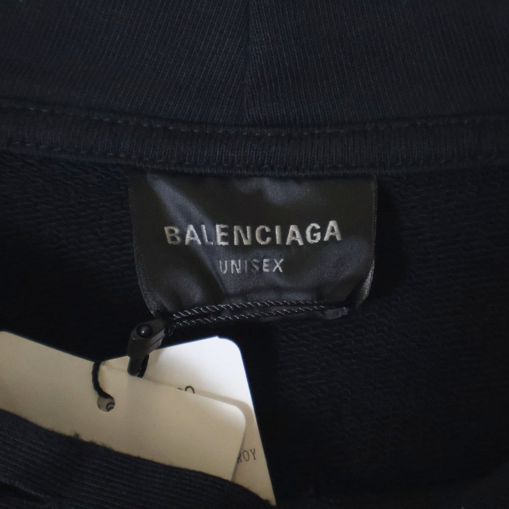BALENCIAGA(バレンシアガ) 22AW Destroyed Logo-Print Hoodie デストロイダメージ加工 ロゴプリント スウェット プルオーバーパーカー フーディー ブラック 729361 TNVL2