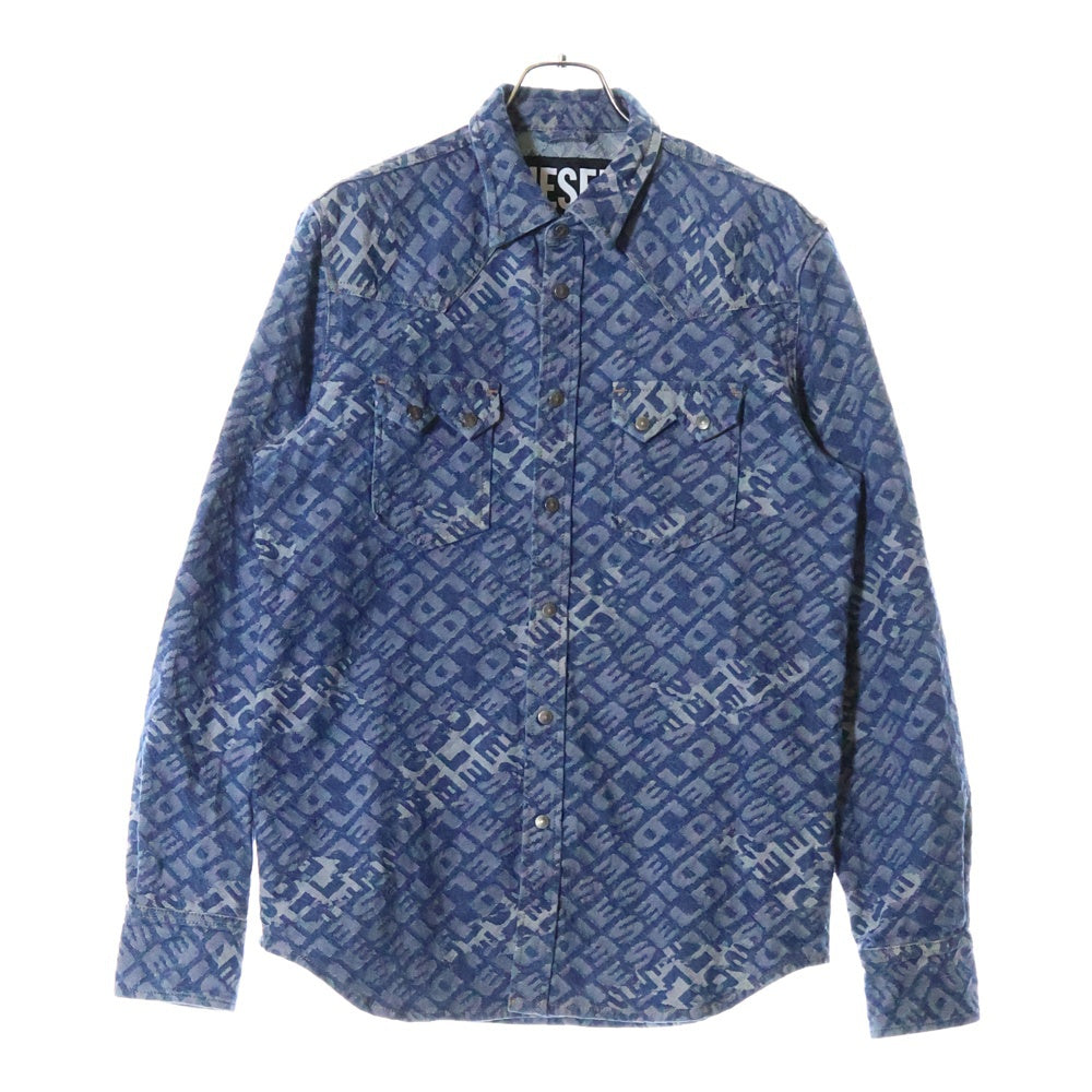 DIESEL(ディーゼル) 総柄 ロゴ ウエスタンデニムシャツ 00SQXS インディゴ