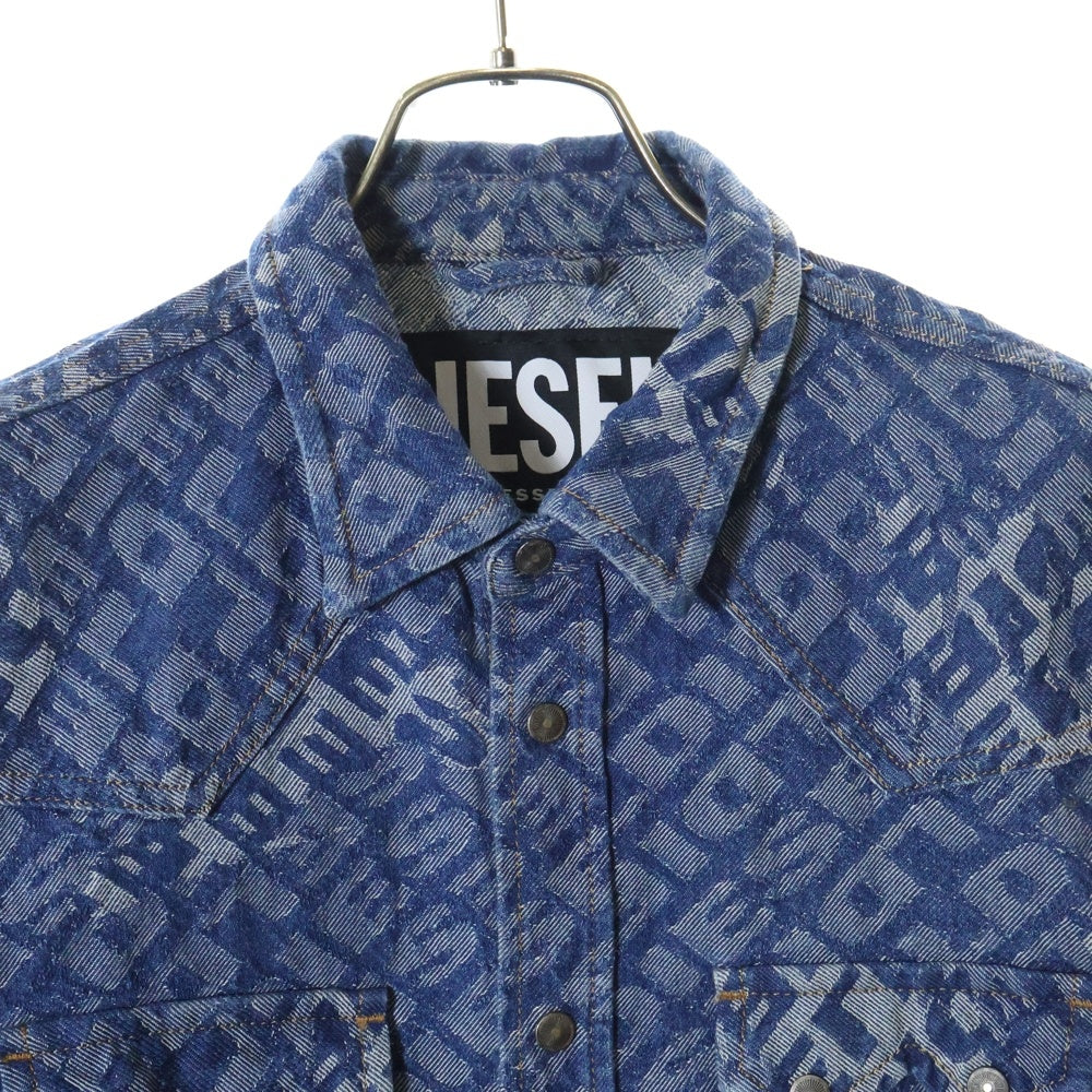 DIESEL(ディーゼル) 総柄 ロゴ ウエスタンデニムシャツ 00SQXS インディゴ