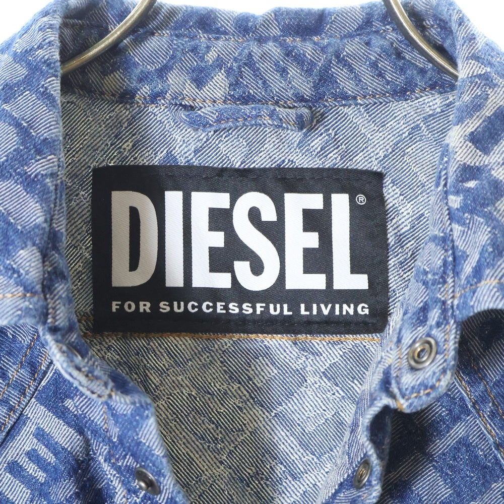 DIESEL(ディーゼル) 総柄 ロゴ ウエスタンデニムシャツ 00SQXS インディゴ