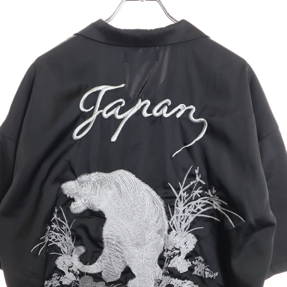 NO BRAND(ノーブランド) RINGS タイガー刺繍 オープンカラーシャツ 半袖シャツ ブラック