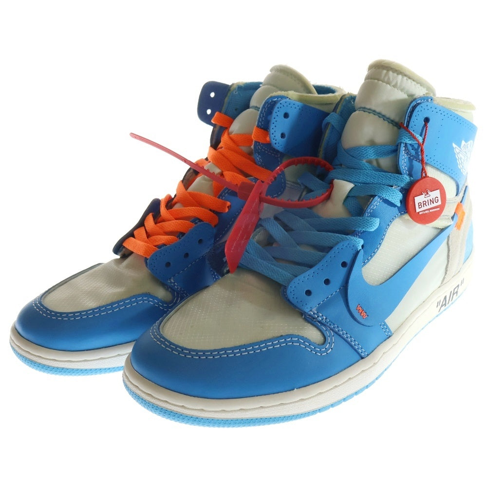 NIKE(ナイキ) ×OFF-WHITE AIR JORDAN 1 POWDER BLUE UNC AQ0818-148 オフホワイト エアジョーダン1 パウダーブルー ハイカットスニーカー US10/28cm ホワイト/ブルー