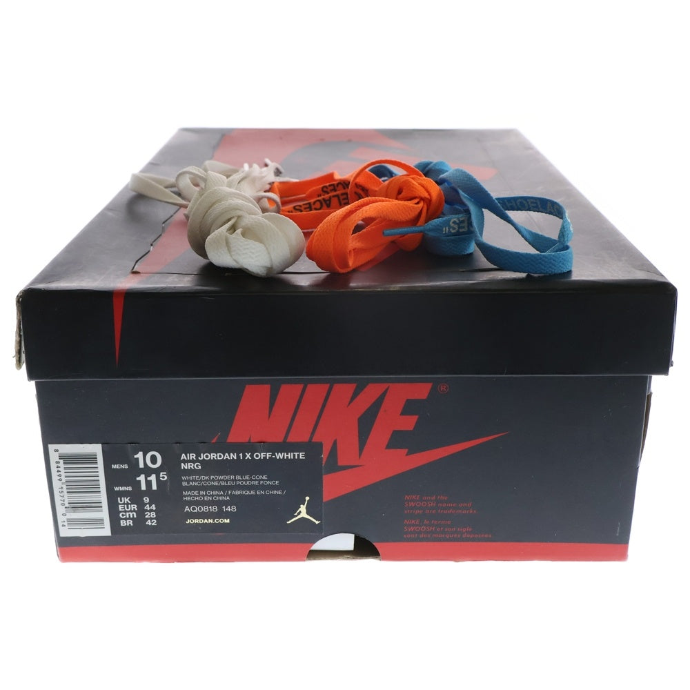 NIKE(ナイキ) ×OFF-WHITE AIR JORDAN 1 POWDER BLUE UNC AQ0818-148 オフホワイト エアジョーダン1 パウダーブルー ハイカットスニーカー US10/28cm ホワイト/ブルー