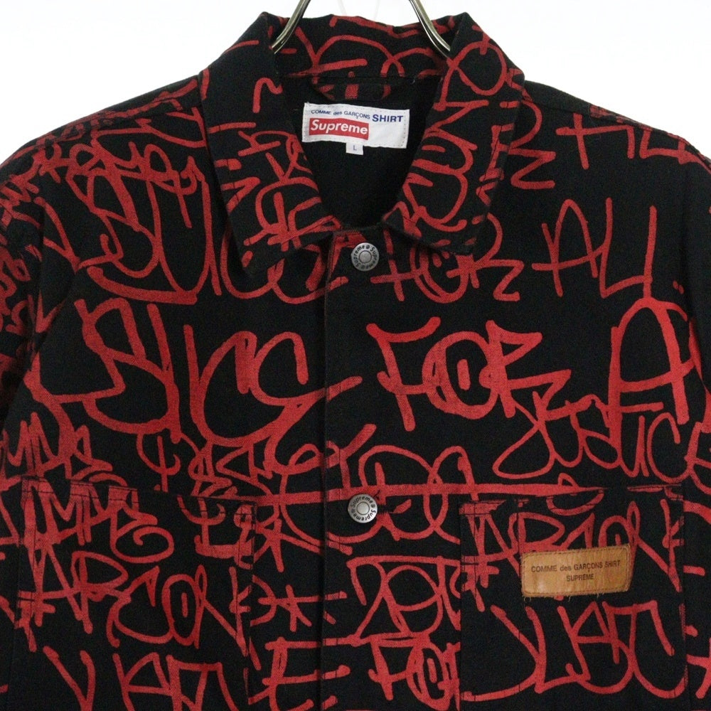 SUPREME(シュプリーム) 18AW COMME des GARCONS SHIRT Printed Canvas Chore Coat ×コムデギャルソンシャツ プリンテッドキャンバスチョアコートブルゾン レッド/ブラック