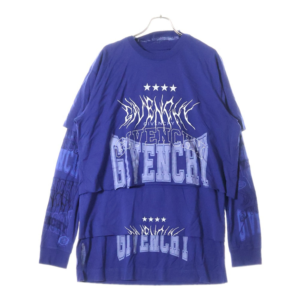 GIVENCHY(ジバンシィ) Overlapped Embroidered Tee BM71FC3YCV オーバーラップエフェクト刺繍レイヤード長袖Tシャツ カットソー ブルー