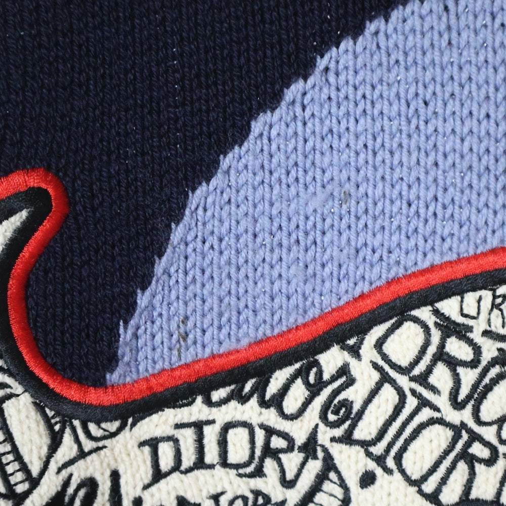 Dior HOMME(ディオールオム) 21SS ×Shawn Stussy SHAWN BULL ロゴ刺繍 ニットセーター ネイビー