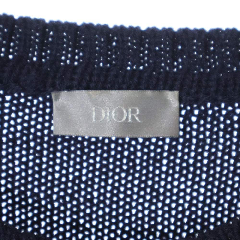 Dior HOMME(ディオールオム) 21SS ×Shawn Stussy SHAWN BULL ロゴ刺繍 ニットセーター ネイビー
