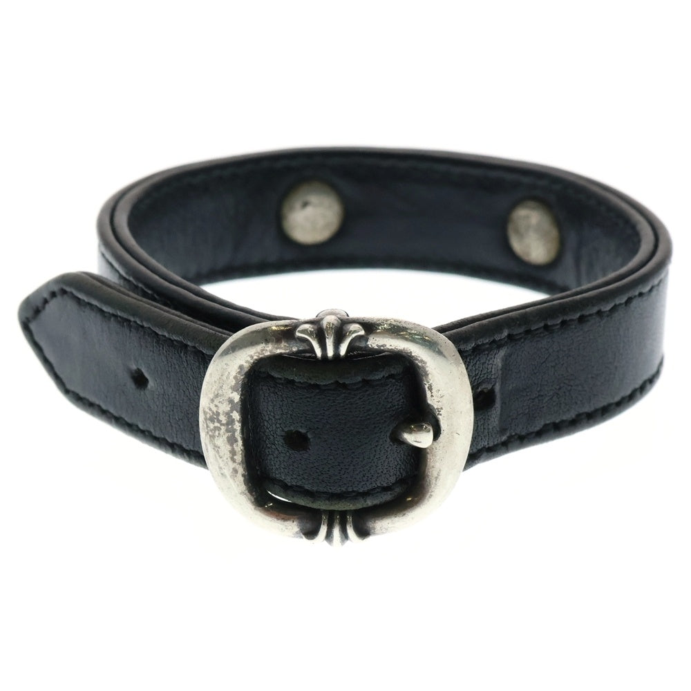 CHROME HEARTS(クロムハーツ) GUNSLINGER LEATHER CUFF BRACELET W/SCROLL CHスクロールラベル レザーブレスレット シルバー/ブラック