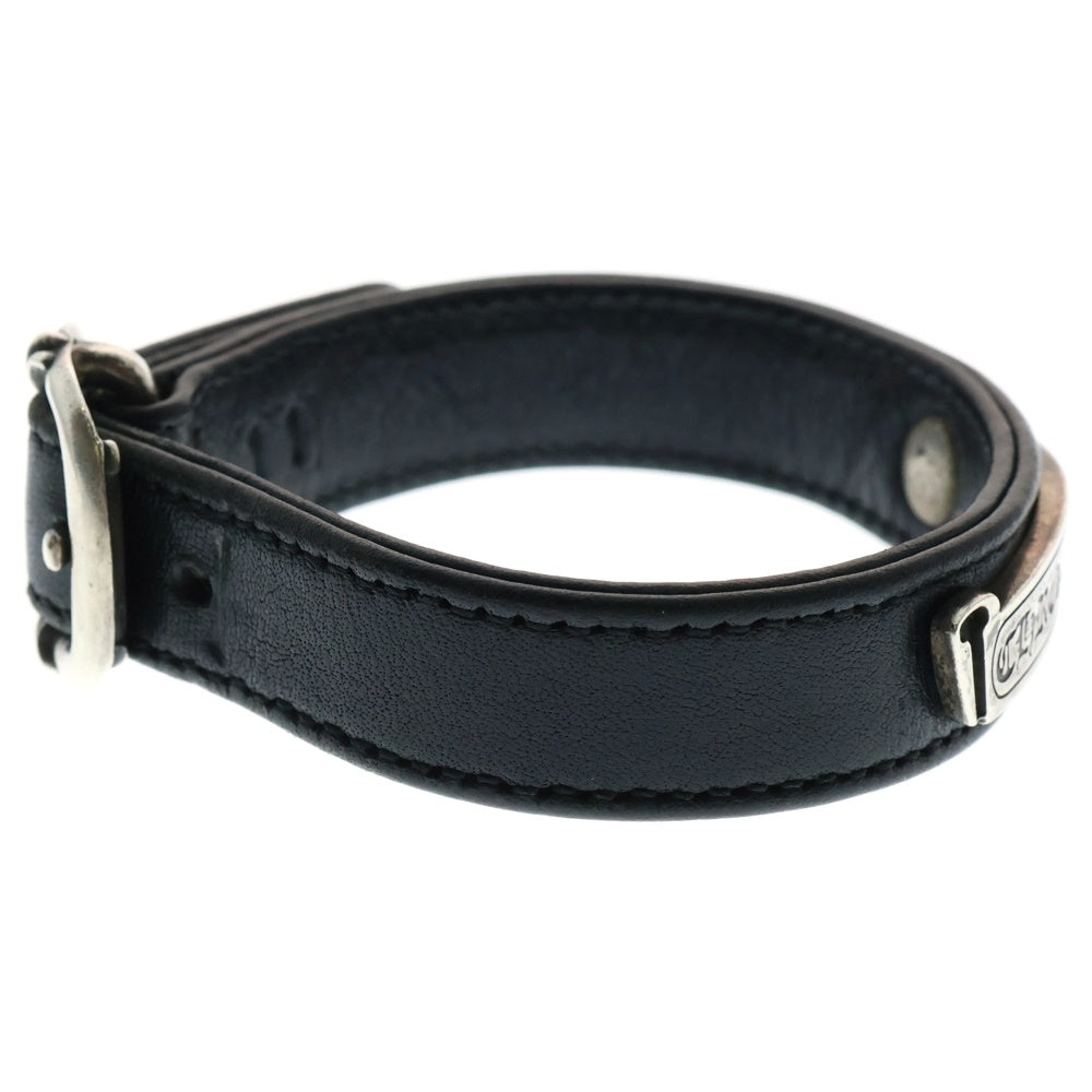 CHROME HEARTS(クロムハーツ) GUNSLINGER LEATHER CUFF BRACELET W/SCROLL CHスクロールラベル レザーブレスレット シルバー/ブラック