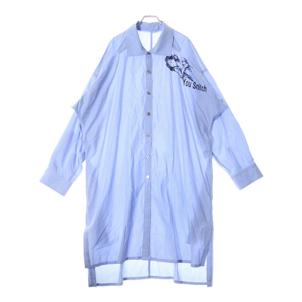 Yohji Yamamoto(ヨウジヤマモト) 17AW You Snitch L/S STRIPE SHIRT プリント ストライプ 長袖ロングシャツ ブルー HK-B31-021