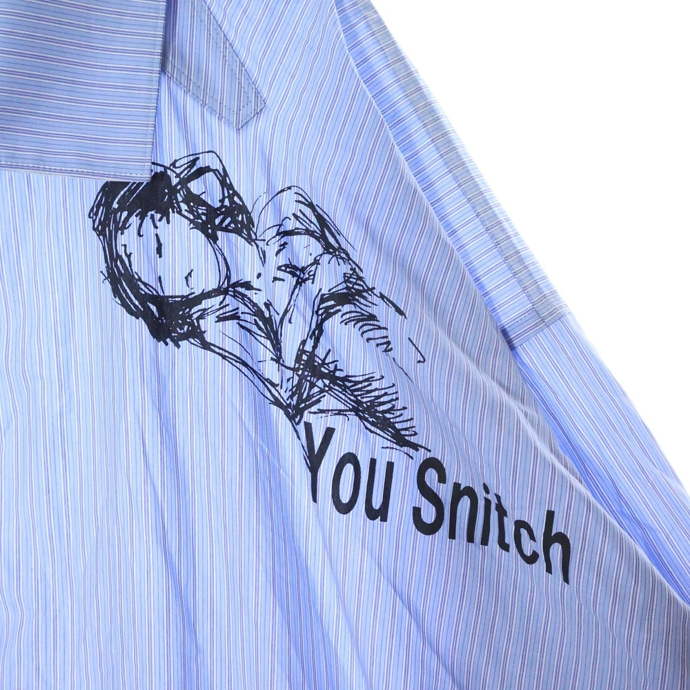 Yohji Yamamoto(ヨウジヤマモト) 17AW You Snitch L/S STRIPE SHIRT プリント ストライプ 長袖ロングシャツ ブルー HK-B31-021
